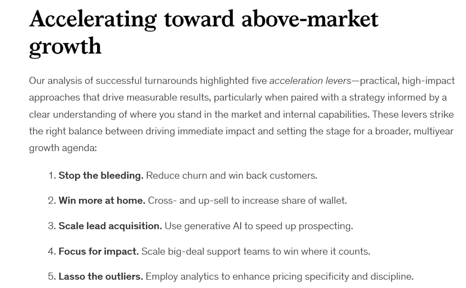 5 Hebel können Unternehmen ansetzen, um auch in schlechter Wirtschaftslage ihre Umsätze zu steigern, Quelle: McKinsey 2025