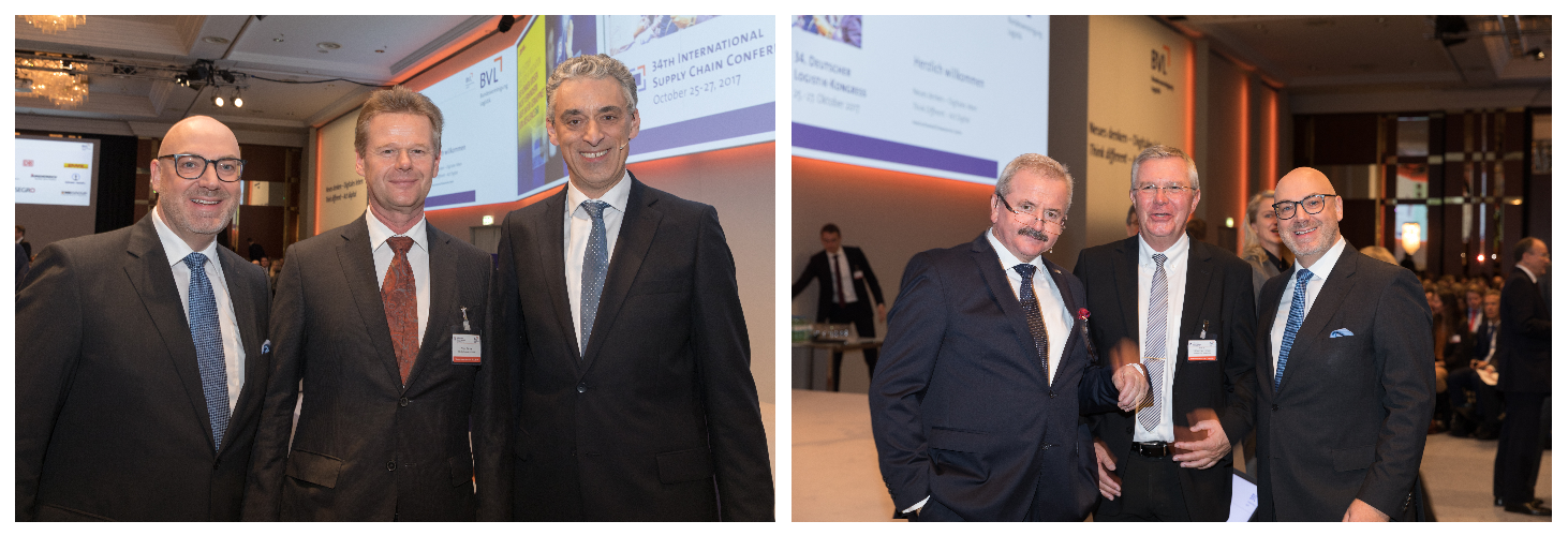 Prof. Raimund Klinkner mit Entscheidern und Vordenkern aus Wirtschaft und Wissenschaft: Peter Gerber (Lufthansa Cargo), Dr. Frank Appel (Deutsche Post DHL), Prof. Reimund Neugebauer (Fraunhofer-Gesellschaft) und Prof. Michael ten Hompel (TU Dortmund/Fraunhofer IML)